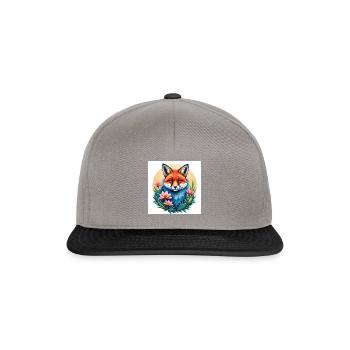 Cute fox with flowers in front of sun disc - Snapback Cap - graphite/black - Front