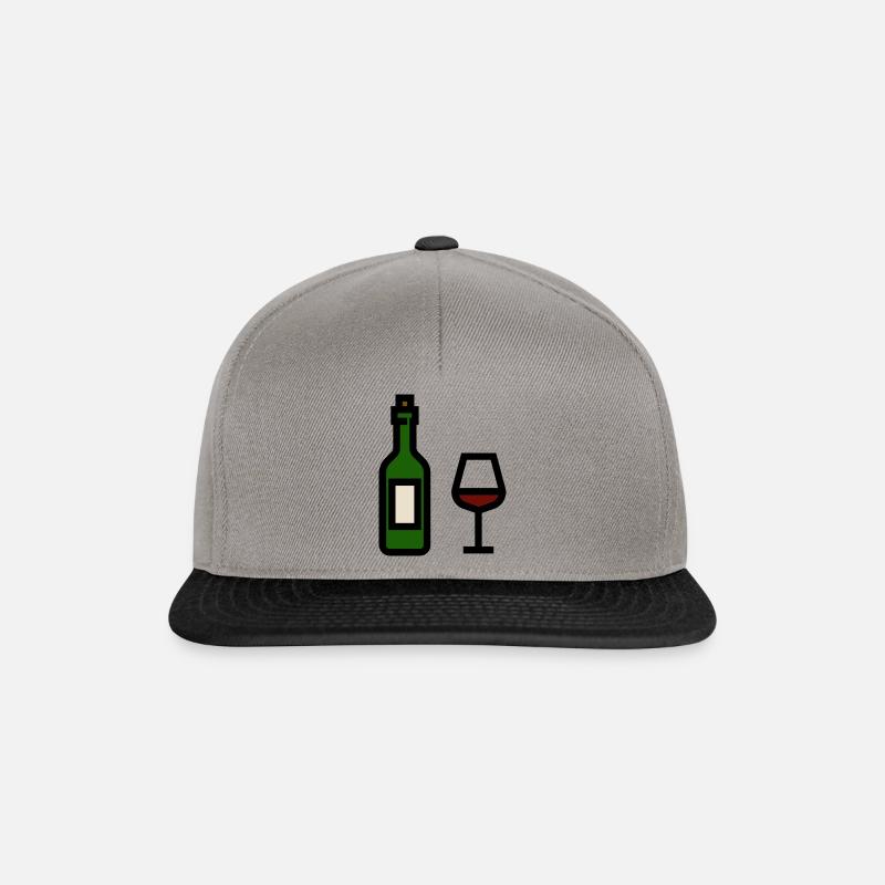 Rotweinflasche mit Rotweinglas - Snapback Cap - Graphit/Schwarz
