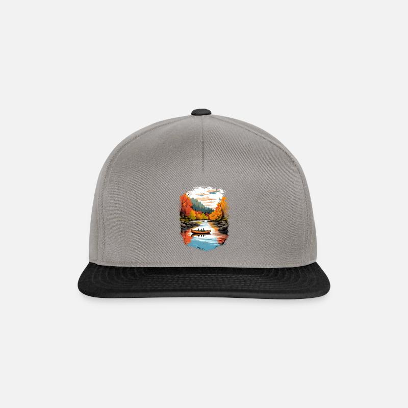 Verträumter Waldfluss: Bootsfahrt in der Natur - Snapback Cap - Graphit/Schwarz