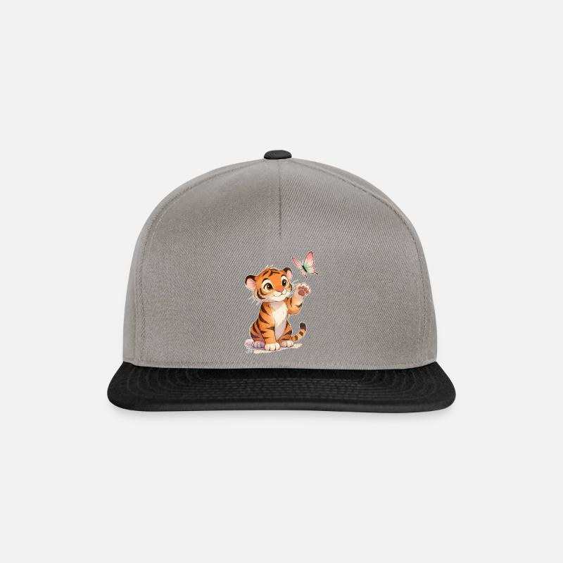 Kawaii Tiger avec papillon 🐯🦋 – Conception du tender - Casquette snapback - gris graphite/noir