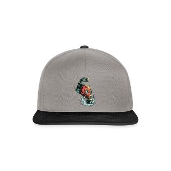 Fisch mit Gasmaske | Fish with gas mask - Snapback Cap - Graphit/Schwarz - Vorne
