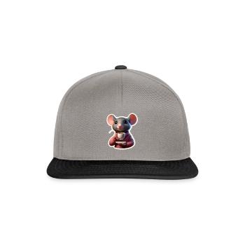 Maus mit Teetasse in der Hand - Snapback Cap - Graphit/Schwarz - Vorne