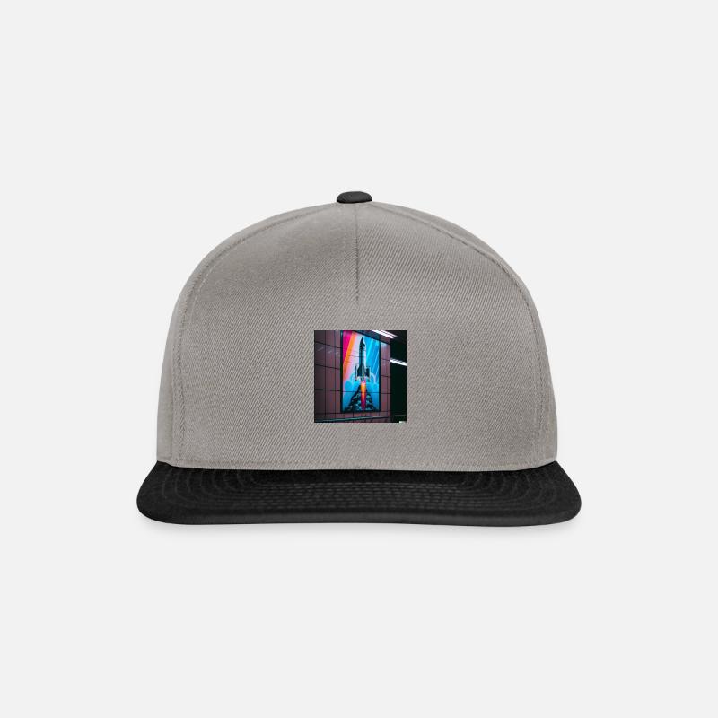a rocket on a poster in a neon lit subwaystation - Snapback Cap - Graphit/Schwarz