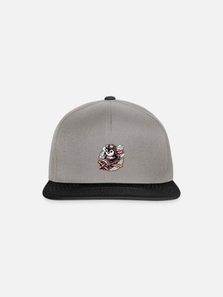 Abenteuerlustiger Pinguin im Retro-Flugzeug - Snapback Cap - Graphit/Schwarz