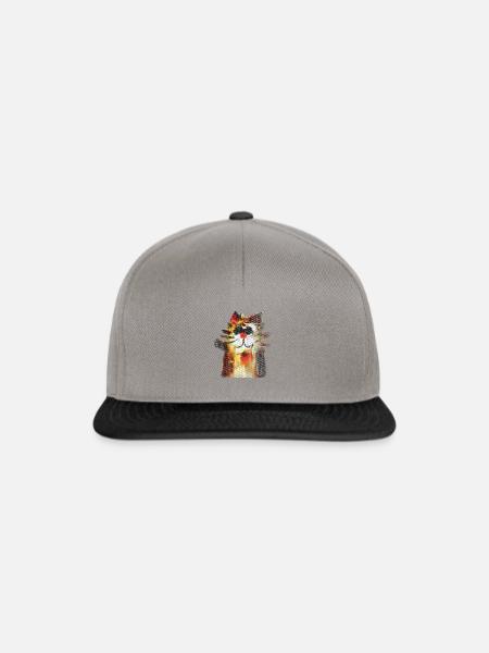 Used look vintage Katze Winkekatze - Snapback Cap - Graphit/Schwarz