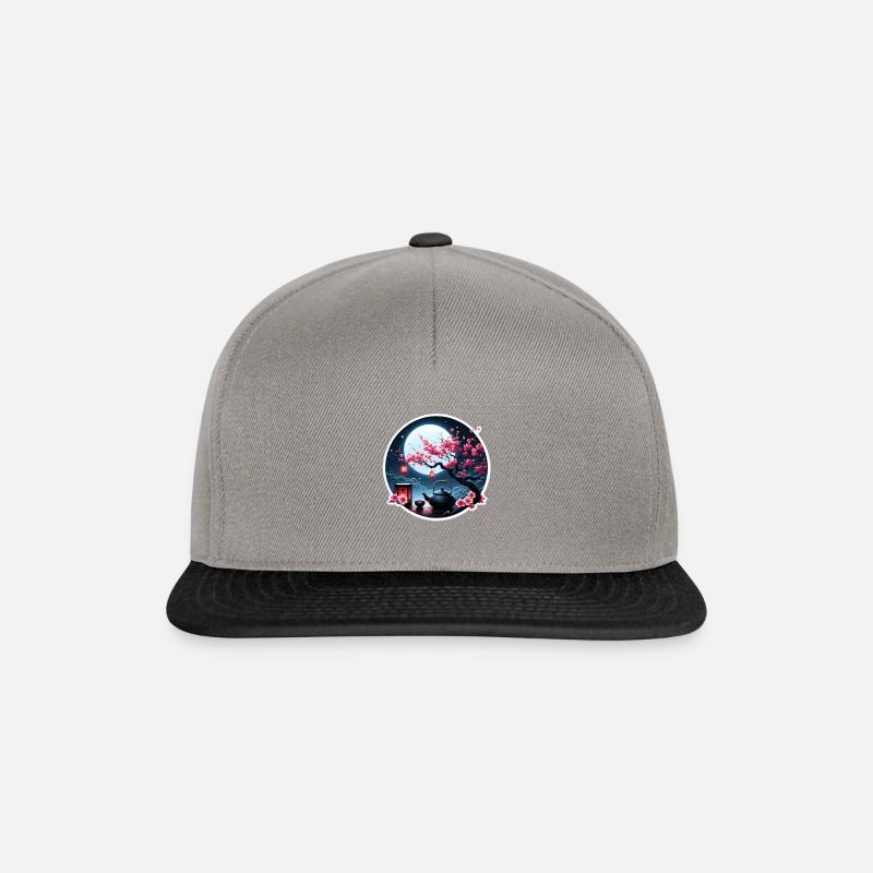 Kirschblüte mit Japanischer Tee Kanne - Snapback Cap - Graphit/Schwarz