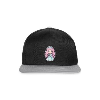 Mignonne princesse cheveux rose diadème robe bleue - Casquette snapback - noir/gris - Devant