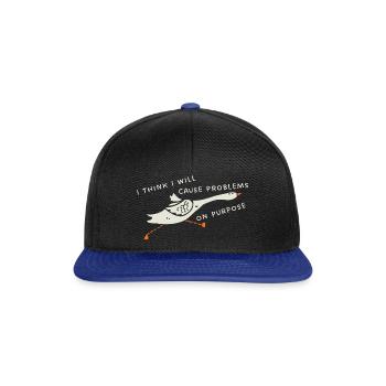Drôle d’oie Meme - Je vais causer des problèmes - Casquette snapback - noir/bleu royal - Devant