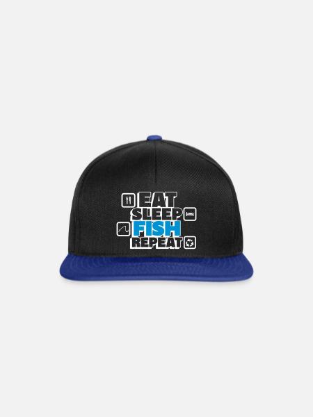 Essen, Schlafen, Fischen, Wiederholen – Profi-Angl - Snapback Cap - Schwarz/Königsblau