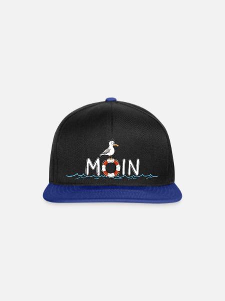 Moin Spruch Möwe Rettungsring Maritim - Snapback Cap - Schwarz/Königsblau
