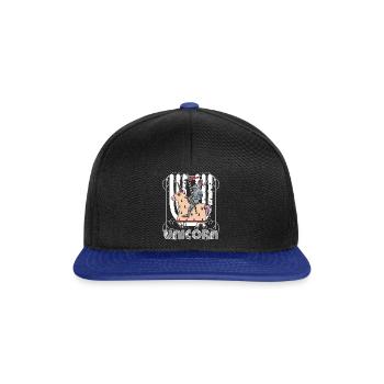 Krieger, der Einhorn-mythisches Geschöpf reitet lustig - Snapback Cap - Schwarz/Königsblau - Vorne