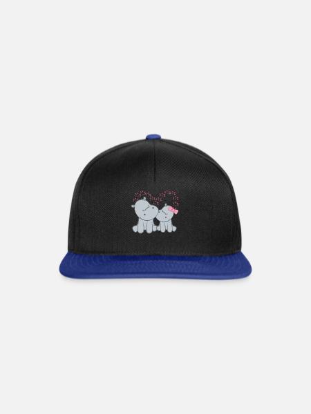 Flusspferd – Hippopotamus - Hippo - Paar - Herzen - Snapback Cap - Schwarz/Königsblau