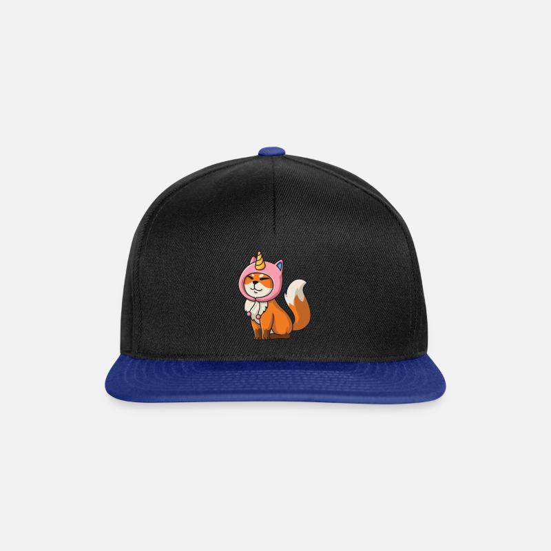 Fuchs Kawaii Einhorn Mütze Einhorn Regenbogen - Snapback Cap - Schwarz/Königsblau