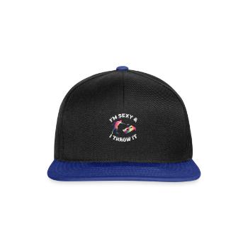 Lustig, ich bin sexy & ich werfe es Shooting Throwing - - Snapback Cap - Schwarz/Königsblau - Vorne