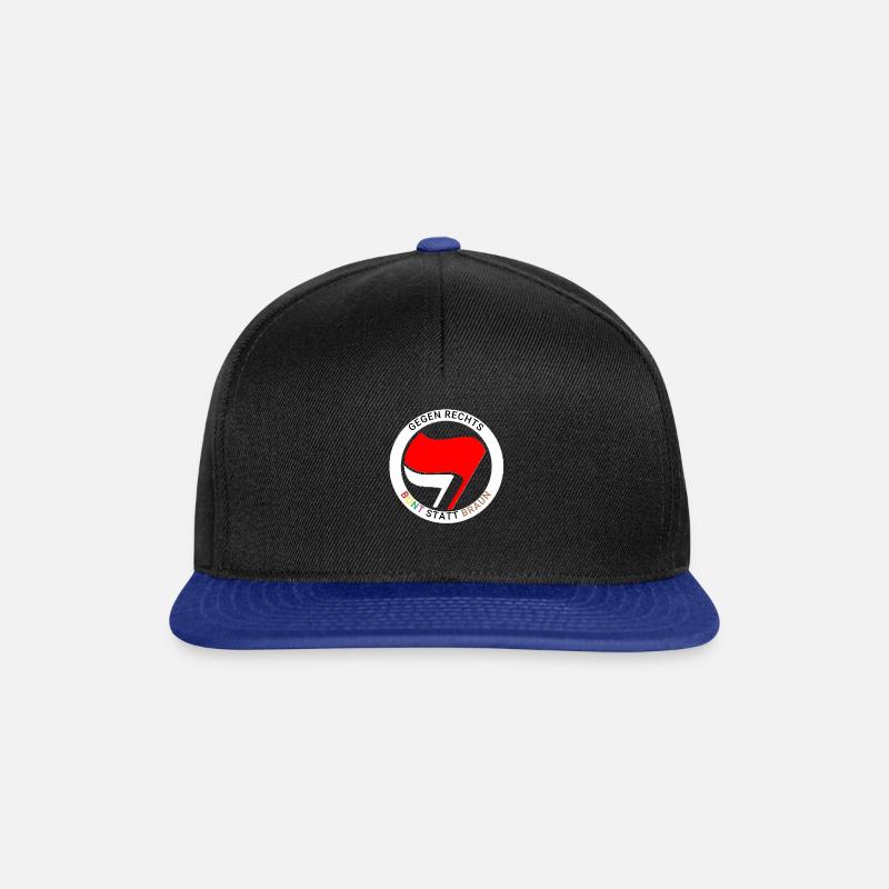 Antifa - Bunt statt Braun - weißer Ring - Snapback Cap - Schwarz/Königsblau