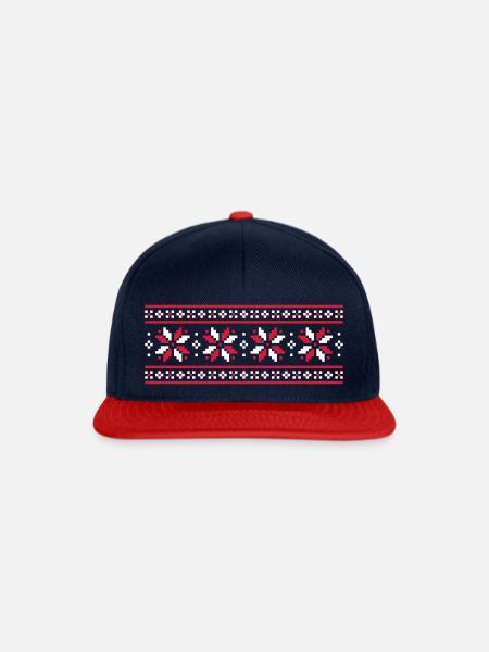 Norweger-Muster (Winter) 08 - Snapback Cap - Navy/Rot