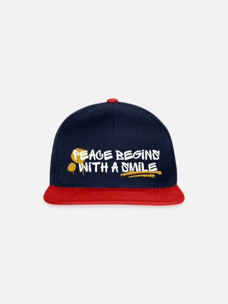 Peace Begins With A Smile T Shirt - Snapback Cap - Navy/Rot
