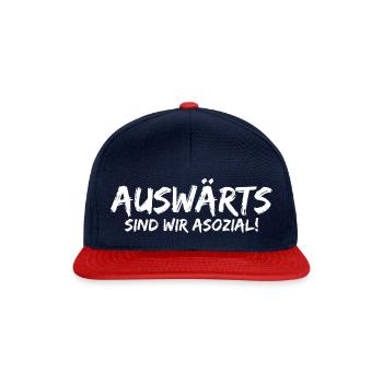 Auswärts Sind Wir Asozial für Fußballfans Ultras - Snapback Cap - Navy/Rot - Vorne
