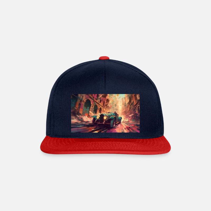 Voiture oldtimer - Casquette snapback - bleu marine/rouge