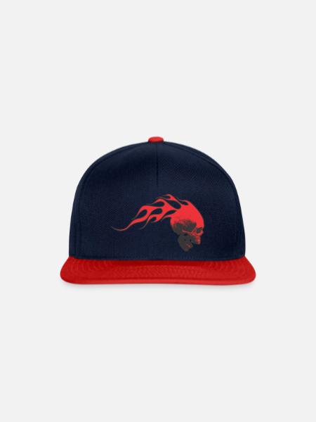 Schädel mit Flammen - Snapback Cap - Navy/Rot