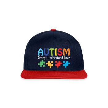 Autismusbewusstsein T -Shirts Akzeptieren Sie Lieb - Snapback Cap - Navy/Rot - Vorne