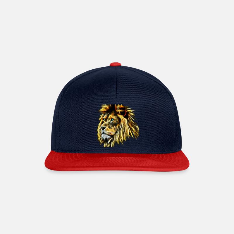 Neon-Löwenkopf - Snapback Cap - Navy/Rot