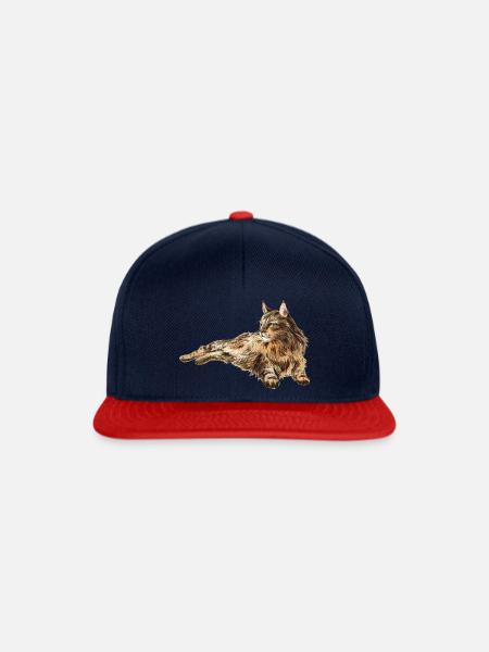Maine Coon Katze - Snapback Cap - Navy/Rot