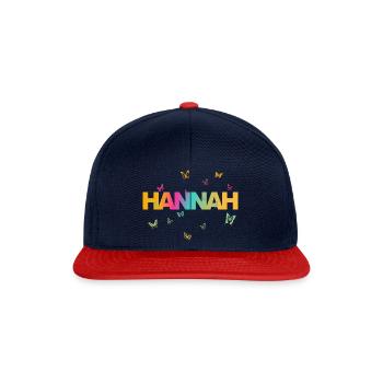 Hannah - Beautiful name with butterflies, girls - Snapback Cap - navy/red - Front
