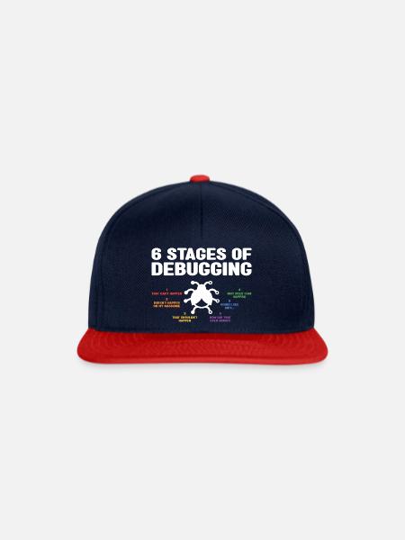 6 Stages Of Debugging Coder Programmer Software De - Snapback Cap - Navy/Rot