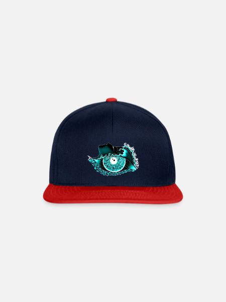 Großes Auge türkis, Auge, realistisch - Snapback Cap - Navy/Rot