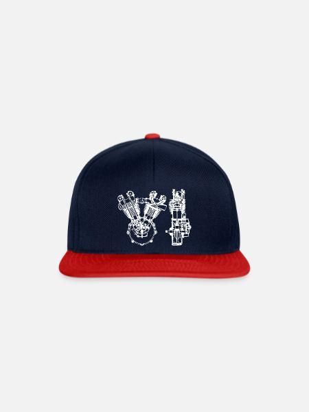 Motor Zeichnung KFZ Mechatroniker Auto - Snapback Cap - Navy/Rot