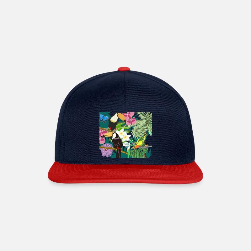 Dschungelbild mit Tukane - Snapback Cap - Navy/Rot
