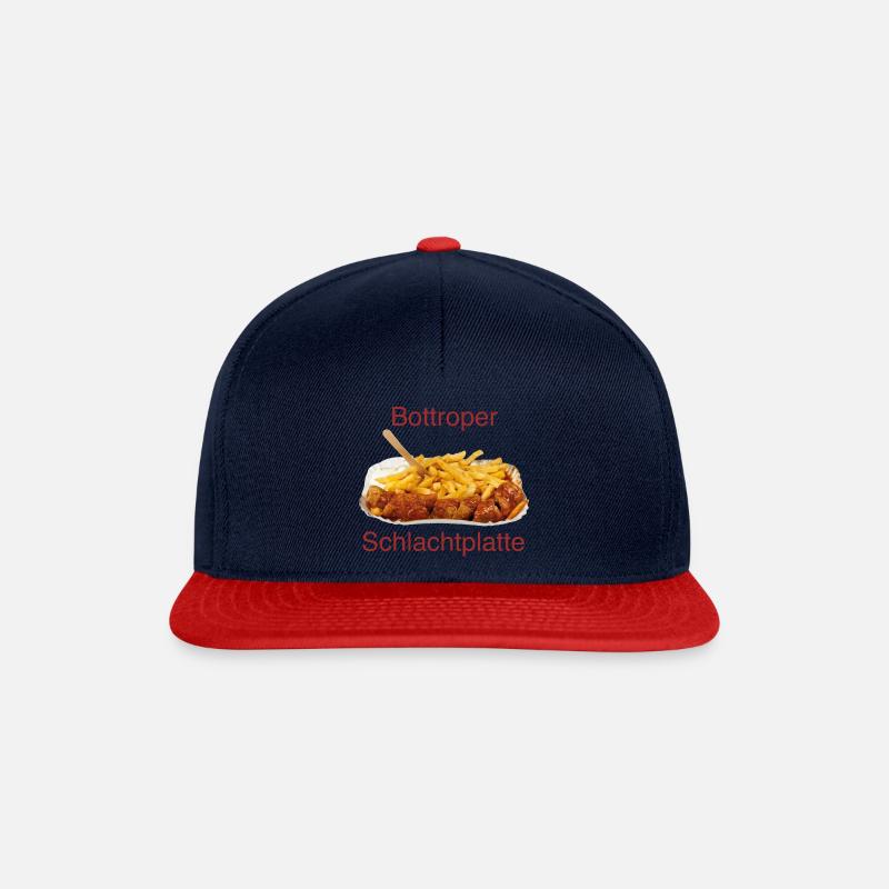 Bottroper Schlachtplatte - Currywurst, Pommes, Maj - Snapback Cap - Navy/Rot
