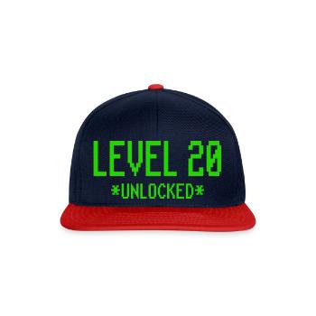 20. Geburtstag Geschenk Level 20 Gamer Nerd - Snapback Cap - Navy/Rot - Vorne