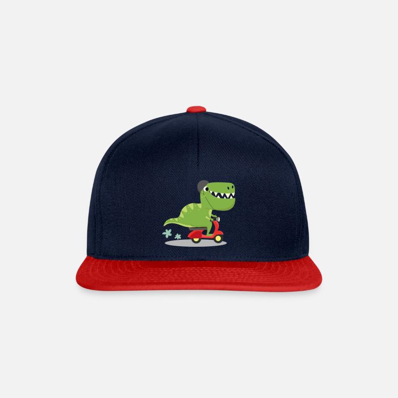 T-Rex Dino auf Roller - lustig cooler Dinosaurier - Snapback Cap - Navy/Rot
