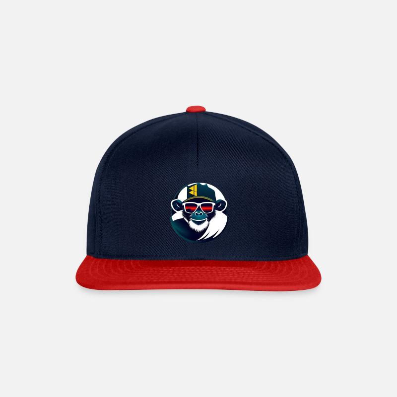 Hyperstylischer Schimpanse mit Brille und Mütze - Snapback Cap - Navy/Rot