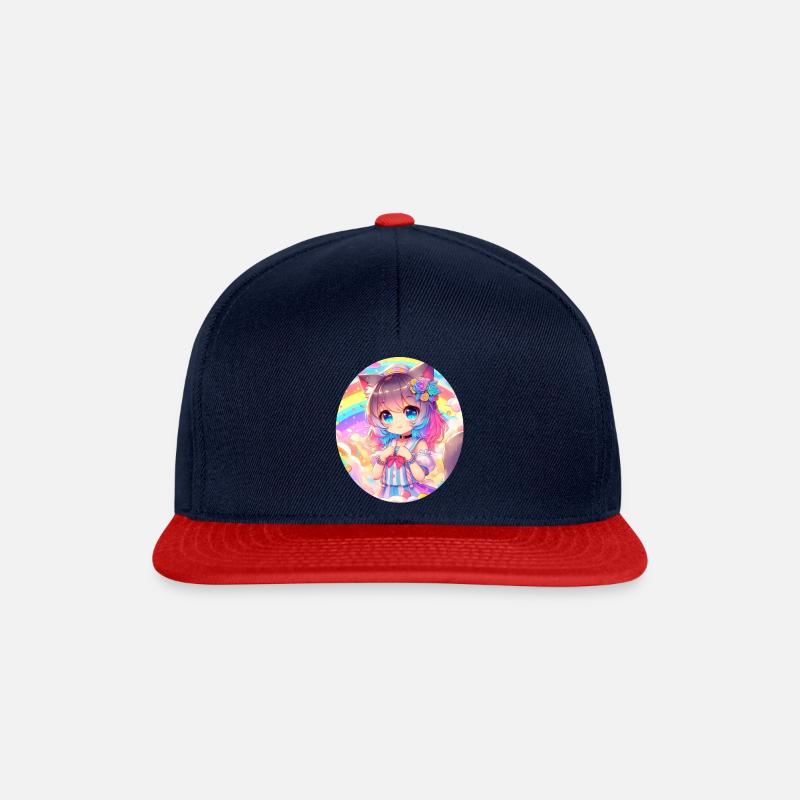 Ein süßes Anime Mädchen in einem Wolkengarten - Snapback Cap - Navy/Rot