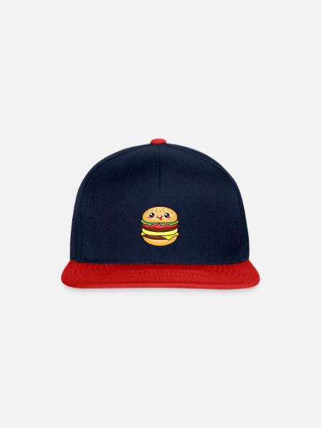 Burger mit lächelndem Gesicht - Snapback Cap - Navy/Rot