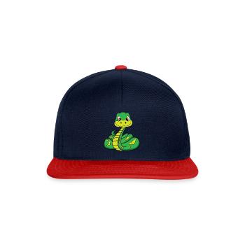 Bébé serpent dessin animé vert mignon - Casquette snapback - bleu marine/rouge - Devant