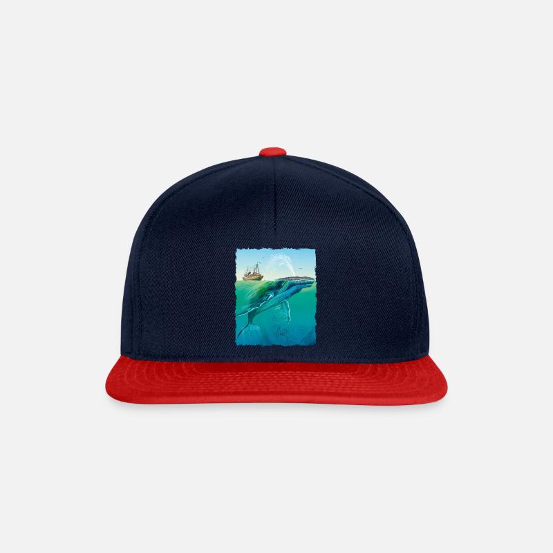 Big Ocean Whale Meer Design - Snapback Cap - Navy/Rot