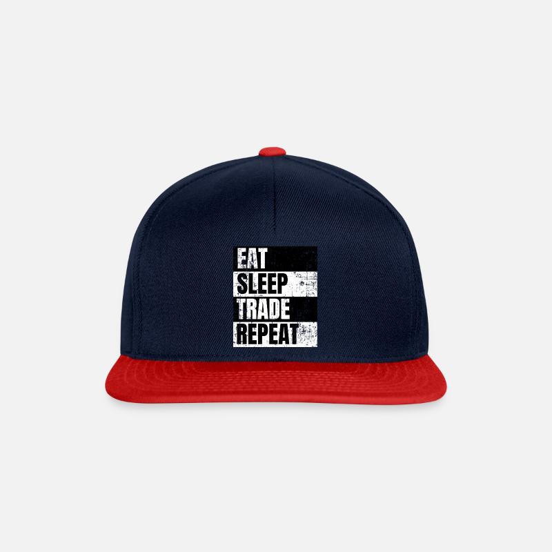 Eat Sleep Trade Repeat Distressed - Snapback Cap - Navy/Rot