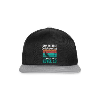 13 Fishing Level 13 Year Old Angler Fisherman - Snapback Cap - Schwarz/Grau - Vorne