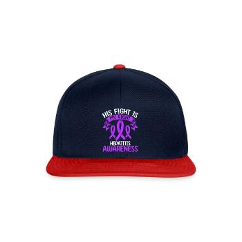 Autoimmune Hepatitis Ribbon His Fight is my Fight - Snapback Cap - Navy/Rot - Vorne