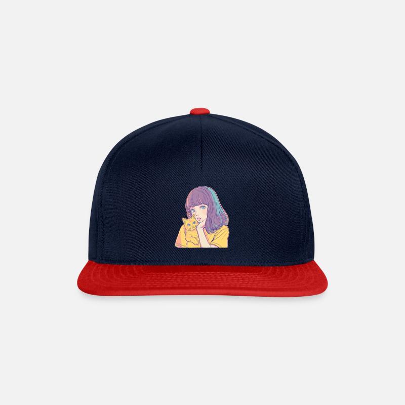Anime Mädchen mit Katze - Snapback Cap - Navy/Rot