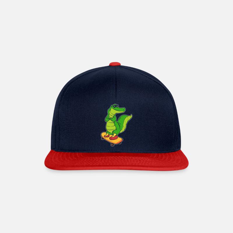Krokodil auf Skate Skater Geschenk - Snapback Cap - Navy/Rot