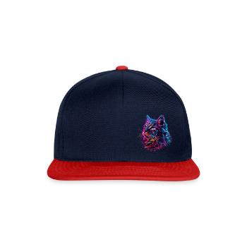 Katzengesicht in Neonfarben - Snapback Cap - Navy/Rot - Vorne
