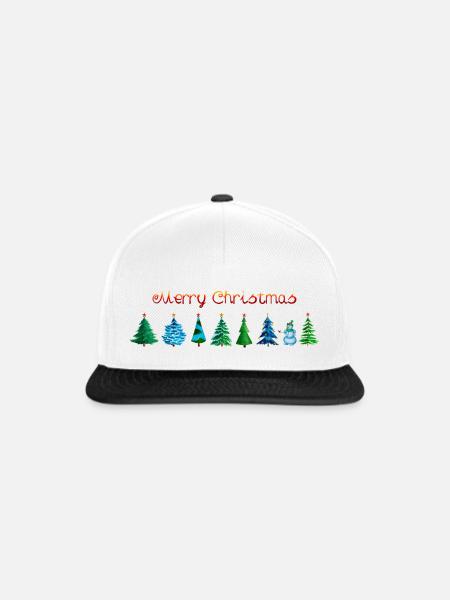Christmas fir trees with red stars isolated - Snapback Cap - Weiß/Schwarz
