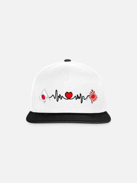 Herzfrequenz mit Japan & aufgehender Sonne - Snapback Cap - Weiß/Schwarz