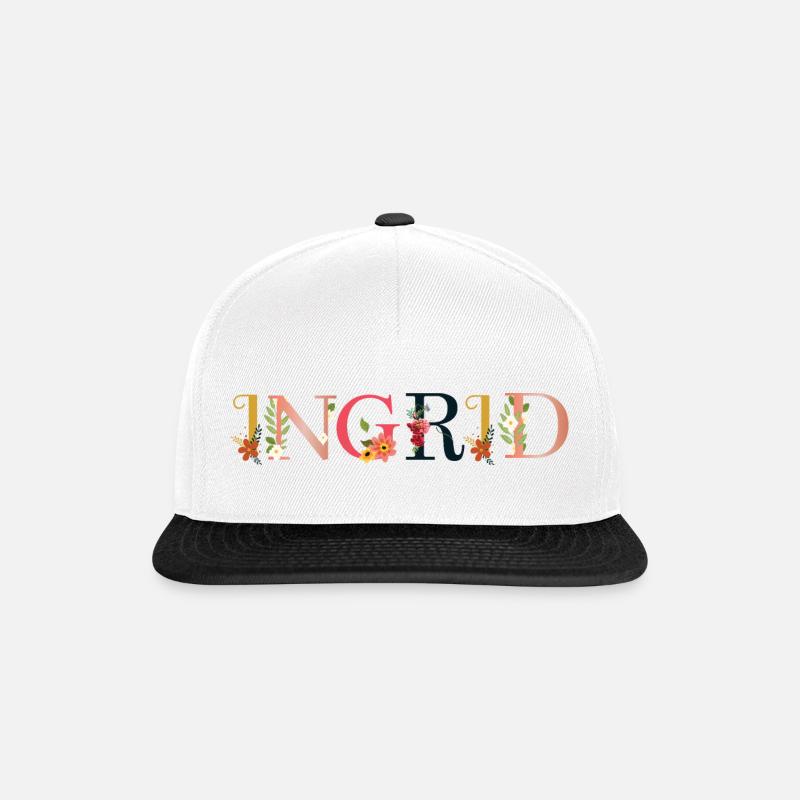 INGRID Name mit Blumen geschmückt - Snapback Cap - Weiß/Schwarz