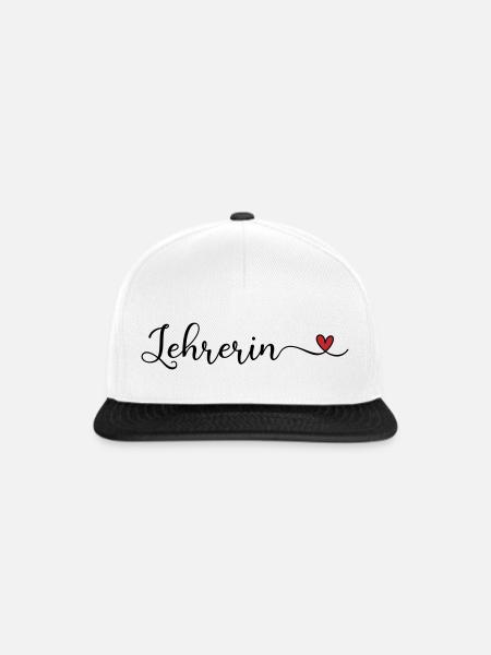 Lehrerin Schriftzug mit Herz - Snapback Cap - Weiß/Schwarz